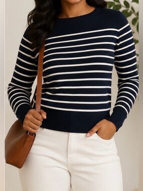 H&M Navy & White Striped Crewneck Sweater